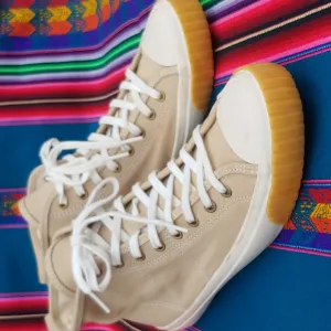 J.Crew Classic Women's Hi Top Canvas Sneakers in Tan and White size 9
