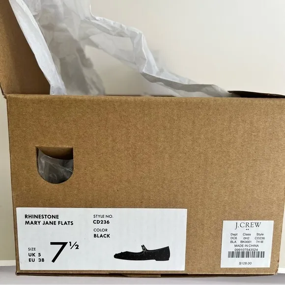 JCrew Rhinestone Mary Jane CD236 Black Flats Size 7.5 NIB ballet Shoes