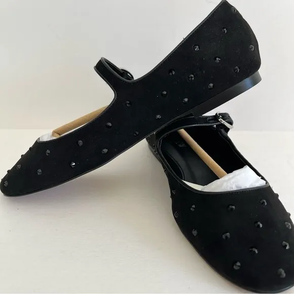 JCrew Rhinestone Mary Jane CD236 Black Flats Size 7.5 NIB ballet Shoes