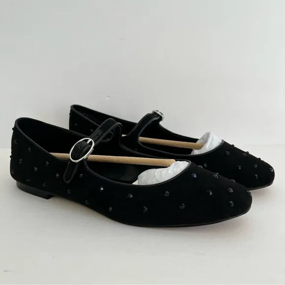 JCrew Rhinestone Mary Jane CD236 Black Flats Size 7.5 NIB ballet Shoes