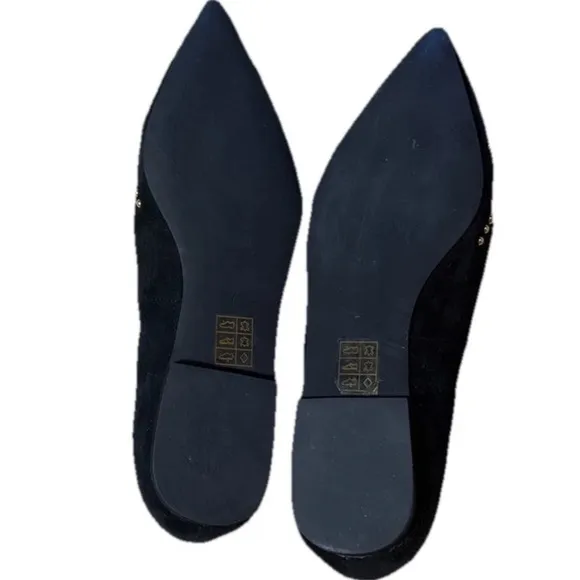 Jeffrey Campbell 'Appealing' Flats Sz 37 Black &amp; Gold Suede Leather Studs Shoes