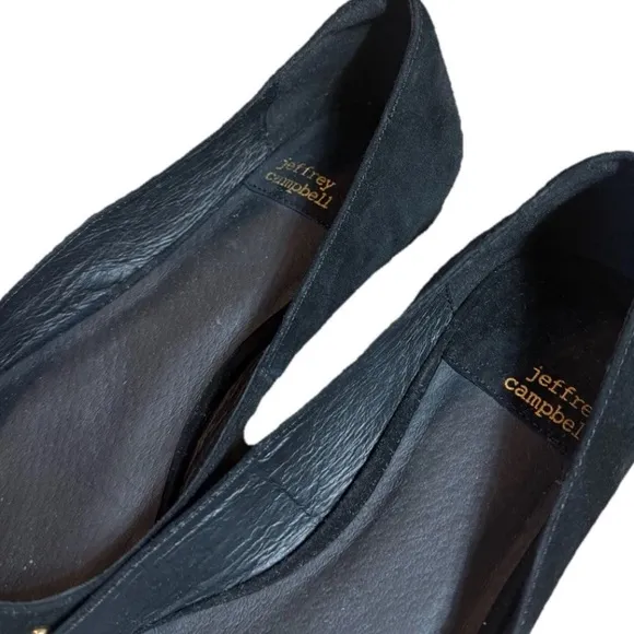 Jeffrey Campbell 'Appealing' Flats Sz 37 Black &amp; Gold Suede Leather Studs Shoes