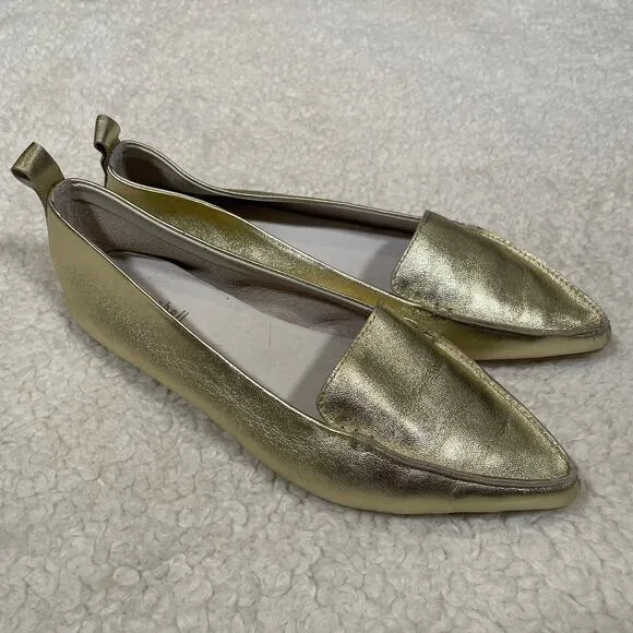 Jeffrey Campbell RARE Vionnet White Gold Pointy Toe Flats Metallic Leather 6