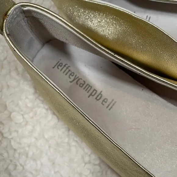 Jeffrey Campbell RARE Vionnet White Gold Pointy Toe Flats Metallic Leather 6