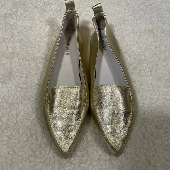 Jeffrey Campbell RARE Vionnet White Gold Pointy Toe Flats Metallic Leather 6