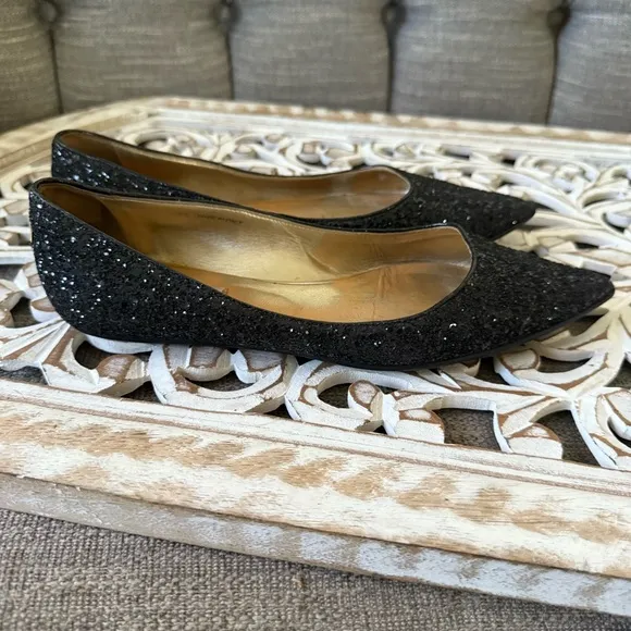 Jimmy Choo Black Glitter Flats Shoes Women’s Size 38 US 8