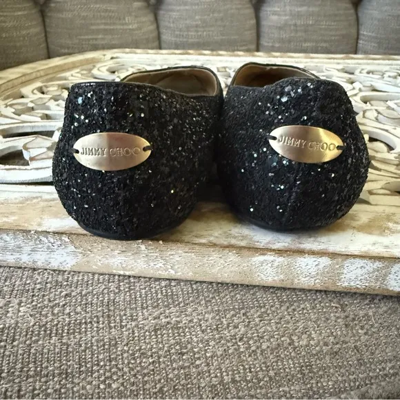 Jimmy Choo Black Glitter Flats Shoes Women’s Size 38 US 8