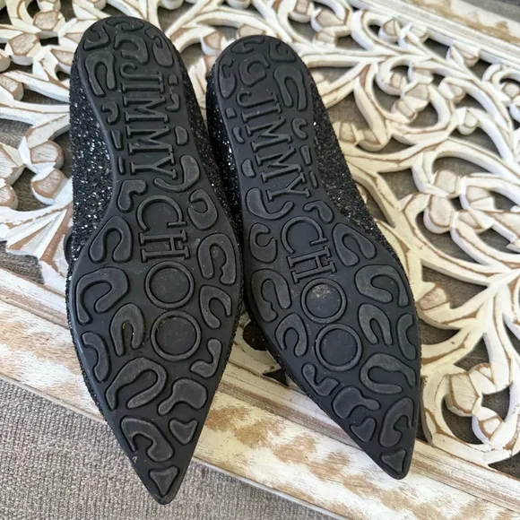 Jimmy Choo Black Glitter Flats Shoes Women’s Size 38 US 8