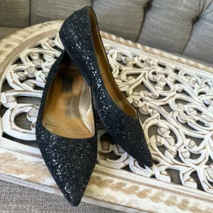 Jimmy Choo Black Glitter Flats Shoes Women’s Size 38 US 8