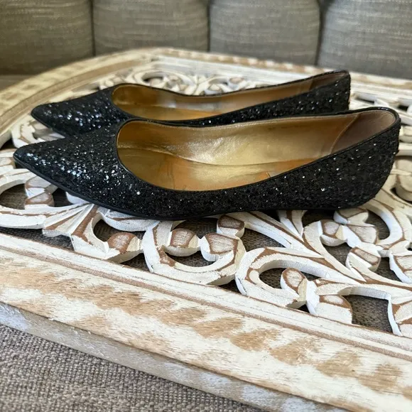 Jimmy Choo Black Glitter Flats Shoes Women’s Size 38 US 8