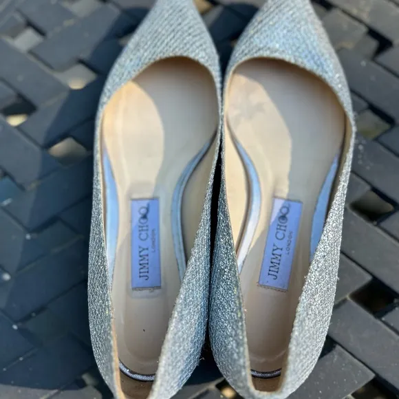Jimmy Choo Glittery Silver Ballet Flats Women’s Shoes
