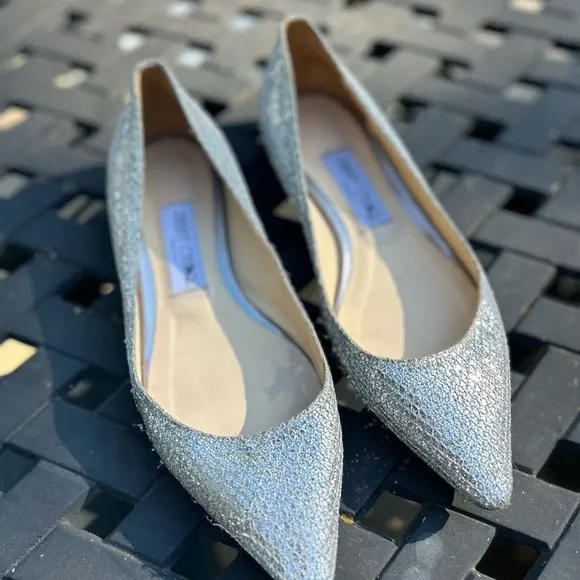 Jimmy Choo Glittery Silver Ballet Flats Women’s Shoes