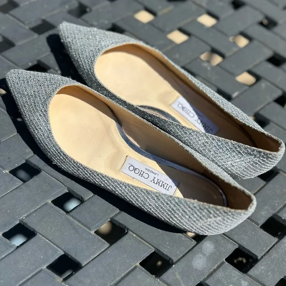 Jimmy Choo Glittery Silver Ballet Flats Women’s Shoes