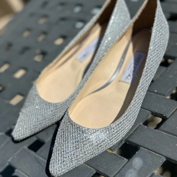 Jimmy Choo Glittery Silver Ballet Flats Women’s Shoes