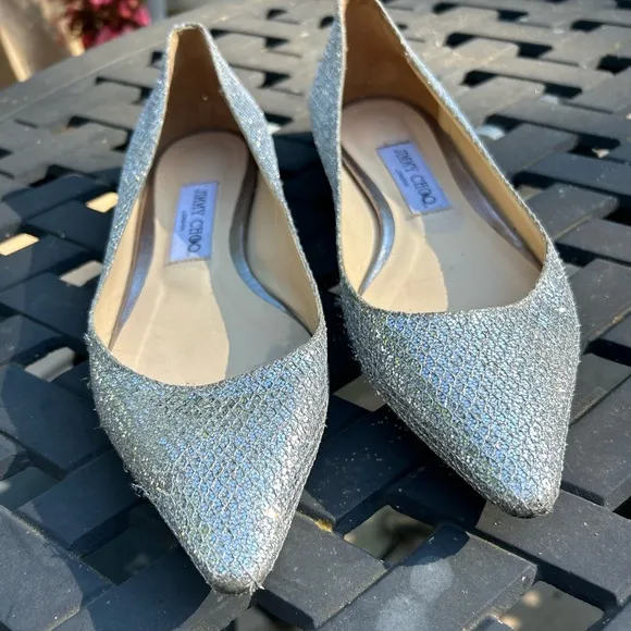 Jimmy Choo Glittery Silver Ballet Flats Women’s Shoes