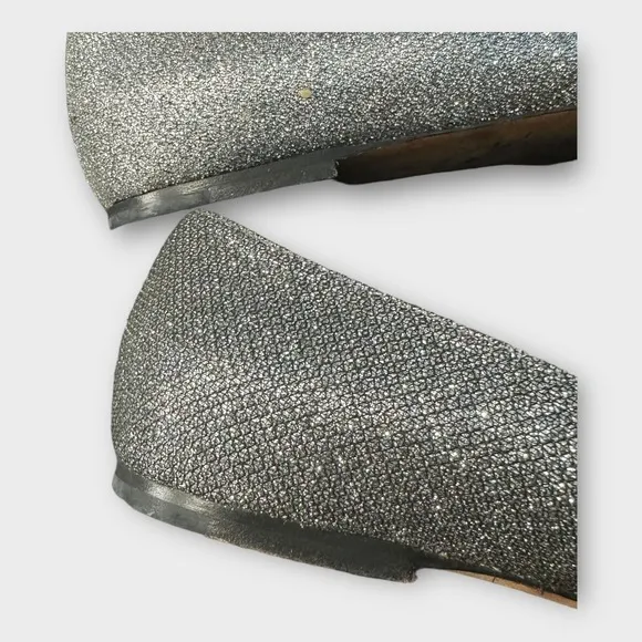 Jimmy Choo Italy Flats Womens 38 Glitter Silver Pointy Toe Ballerina Shoes Slip