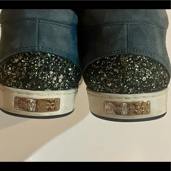 Jimmy Choo Miami Blue Low-Top Glitter Suede Sneakers Size 36.5