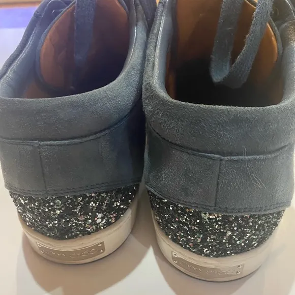 Jimmy Choo Miami Blue Low-Top Glitter Suede Sneakers Size 36.5