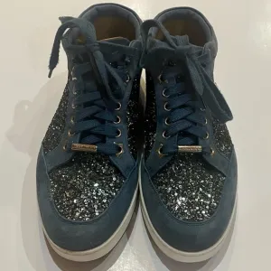 Jimmy Choo Miami Blue Low-Top Glitter Suede Sneakers Size 36.5
