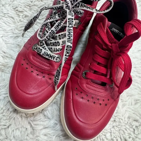 Jimmy Choo Red and White Sneakers with Minimalist Design
