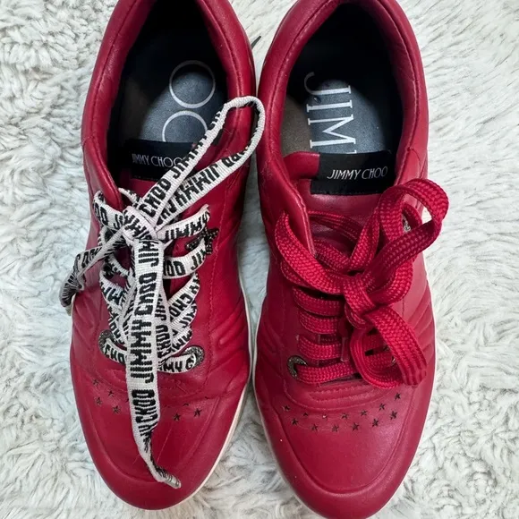 Jimmy Choo Red and White Sneakers with Minimalist Design