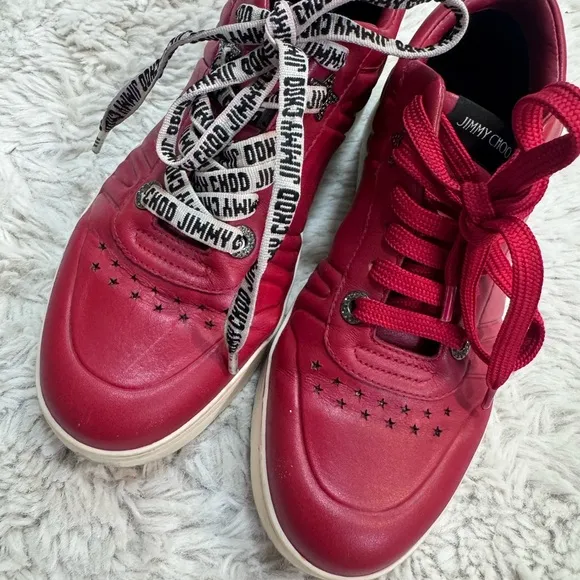 Jimmy Choo Red and White Sneakers with Minimalist Design