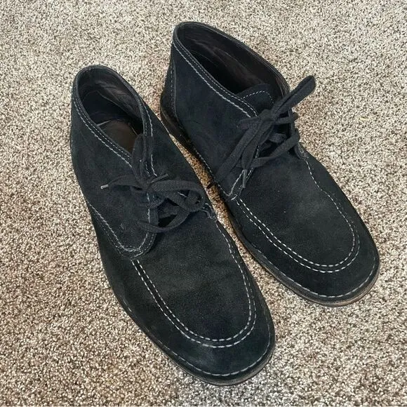 JOHN VARVATOS- Mens 10 Chukka Boots Black Suede Leather Lace Up Shoes Flats