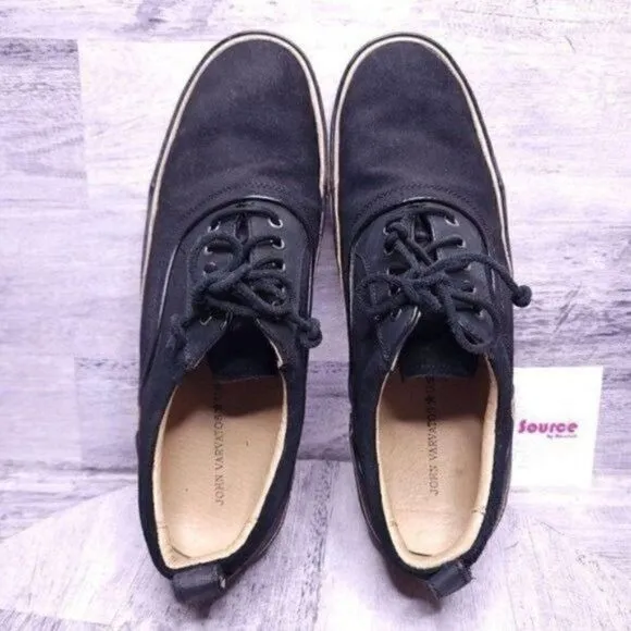 John Varvatos Redding Oxford Canvas Low Top Sneaker Black Tan Men's sz 10.5