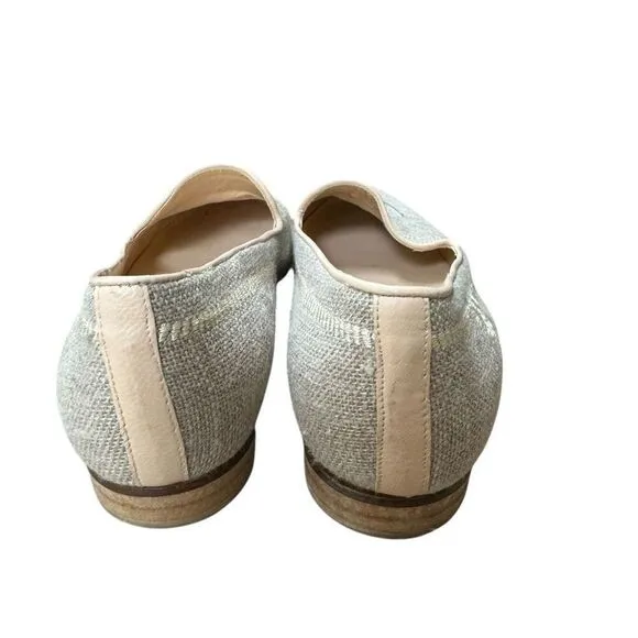 Jon Josef Linen Leather Gatsby anchor Embroidered Flats Loafers Shoes 7.5