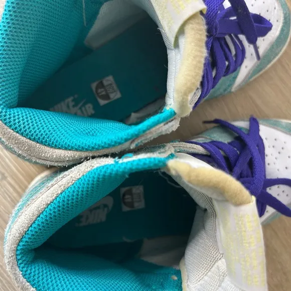 Jordan 1s - Turbo Green &amp; White with purple laces