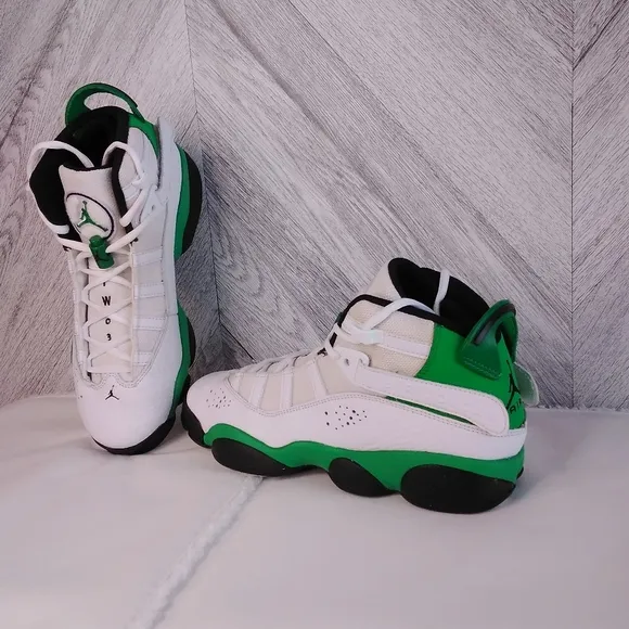 Jordan 6 Rings White/Black/LUCKY Green Basketball Sneaker Shoe Sz: 7Y US Boy's