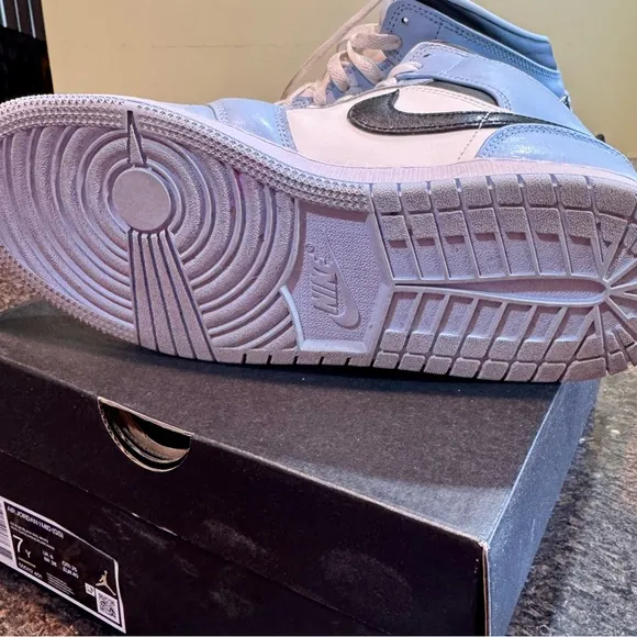 Jordan Big Kid's 1 Mid Ice Blue/Black Sail/White Sneakers