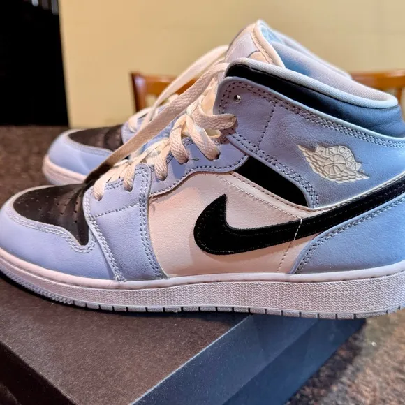 Jordan Big Kid's 1 Mid Ice Blue/Black Sail/White Sneakers