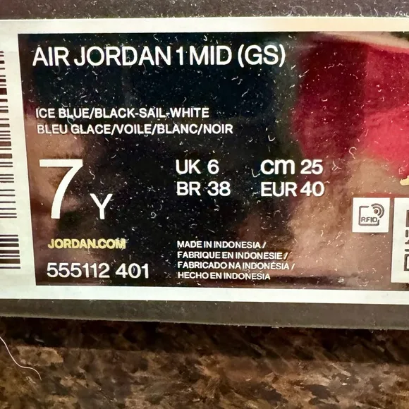 Jordan Big Kid's 1 Mid Ice Blue/Black Sail/White Sneakers