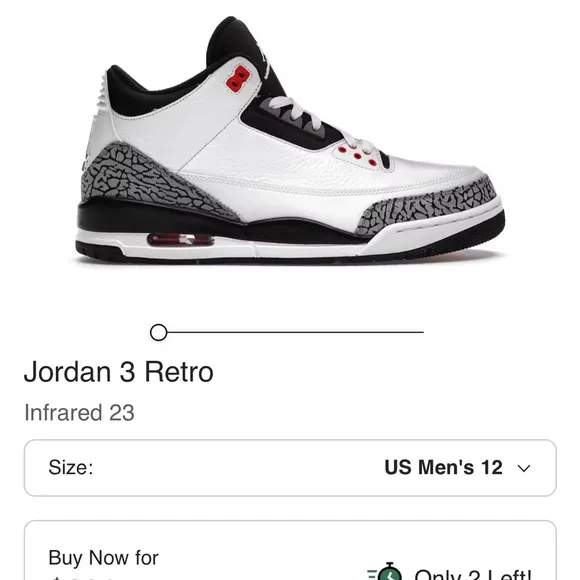 Jordan Retro 3 Infrared 23 Sneakers Size 12