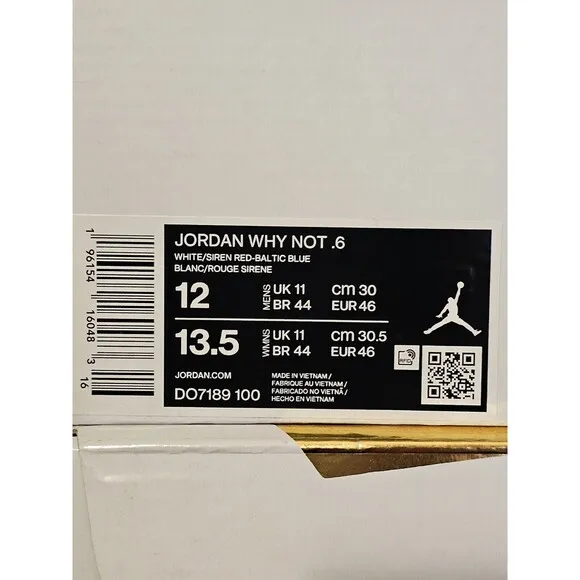 Jordan Why Not .6 White Siren Red Balktic Blue Basketball Shoes Men's Sizes 12