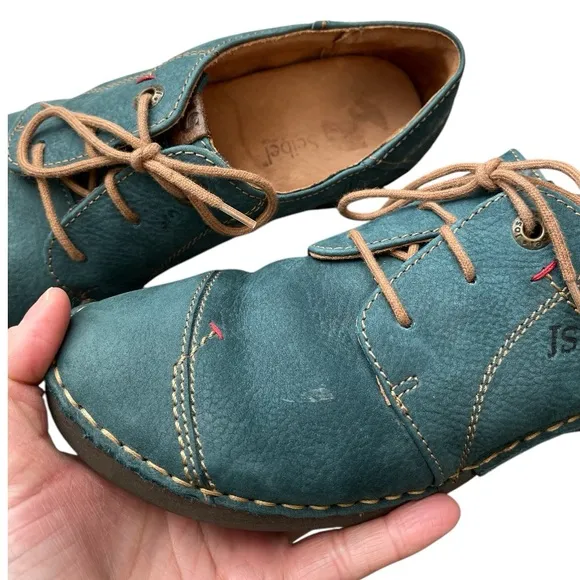 JOSEF SEIBEL Fergey Leather Lace Up Shoe In Aqua Blue Size 39, US 8-8.5