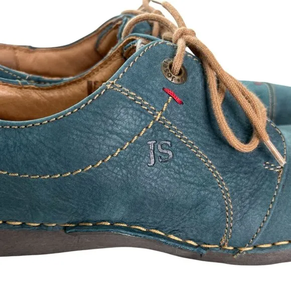 JOSEF SEIBEL Fergey Leather Lace Up Shoe In Aqua Blue Size 39, US 8-8.5