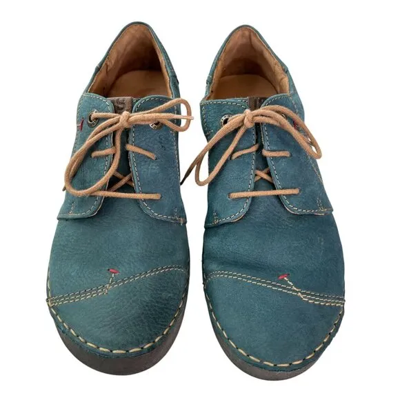 JOSEF SEIBEL Fergey Leather Lace Up Shoe In Aqua Blue Size 39, US 8-8.5