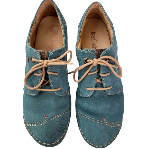 JOSEF SEIBEL Fergey Leather Lace Up Shoe In Aqua Blue Size 39, US 8-8.5