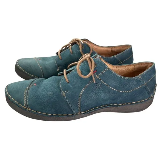 JOSEF SEIBEL Fergey Leather Lace Up Shoe In Aqua Blue Size 39, US 8-8.5