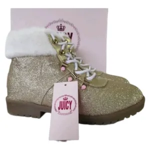Juicy Couture Girls Castro Valley Gold Glitter Hiking Bootie Boots Size 2 NIB