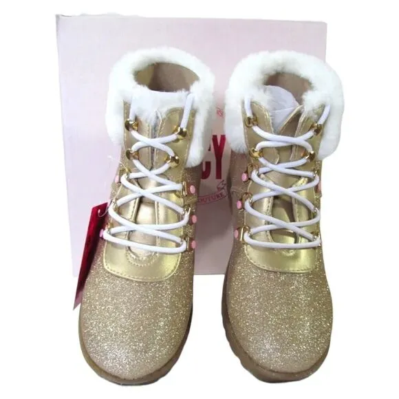 Juicy Couture Girls Castro Valley Gold Glitter Hiking Bootie Boots Size 2 NIB