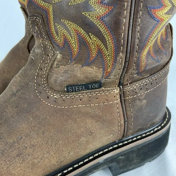 Justin Driller Steel Toe Dark Brown Men's Western Boots 9D WK4682