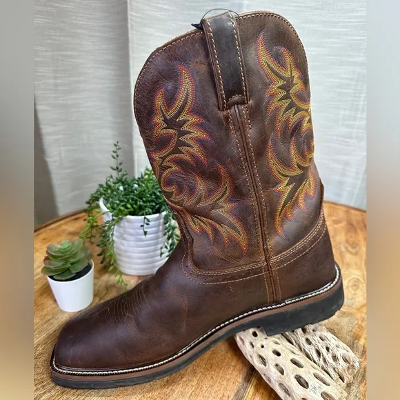 Justin Men's Driller Cowhide Stampede Plain Toe Work Boots 11” Size 13 D