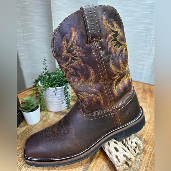 Justin Men's Driller Cowhide Stampede Plain Toe Work Boots 11” Size 13 D