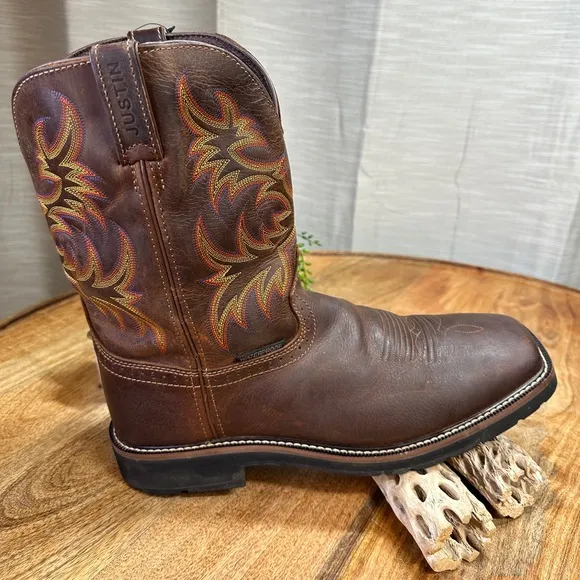 Justin Men's Driller Cowhide Stampede Plain Toe Work Boots 11” Size 13 D