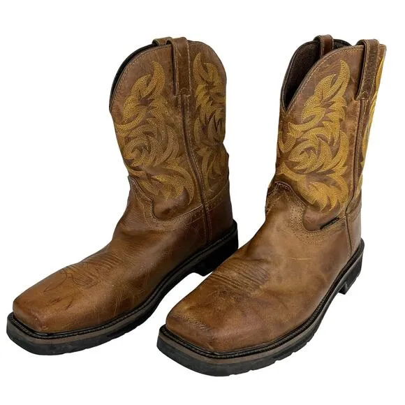 Justin Mens Stampede Handler Safety Toe Work Boots Brown Leather 13D