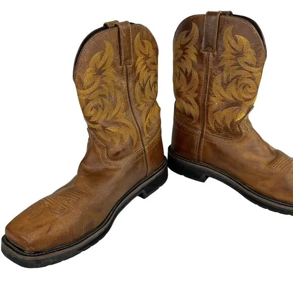 Justin Mens Stampede Handler Safety Toe Work Boots Brown Leather 13D