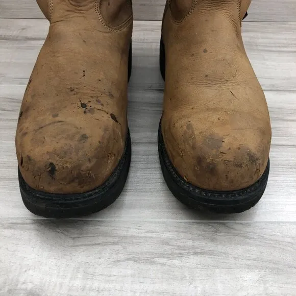 Justin Steel Toe Work Boots Mens 10D Brown Leather Pull On Oil Resisting Shoes